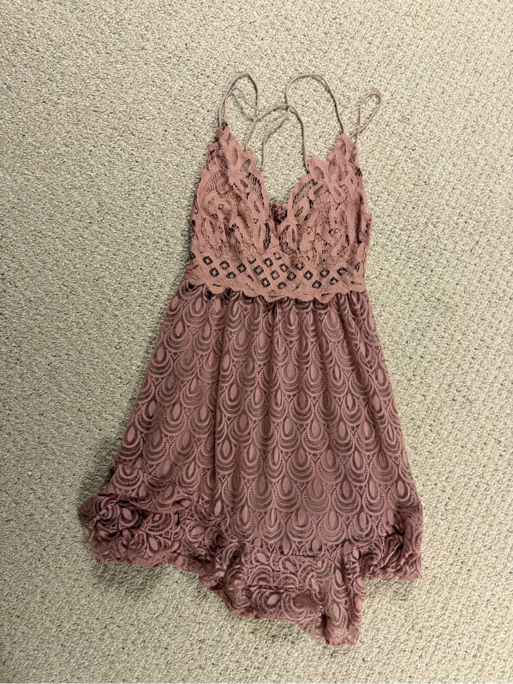 Free People Dusty Rose Lace Mini Dress